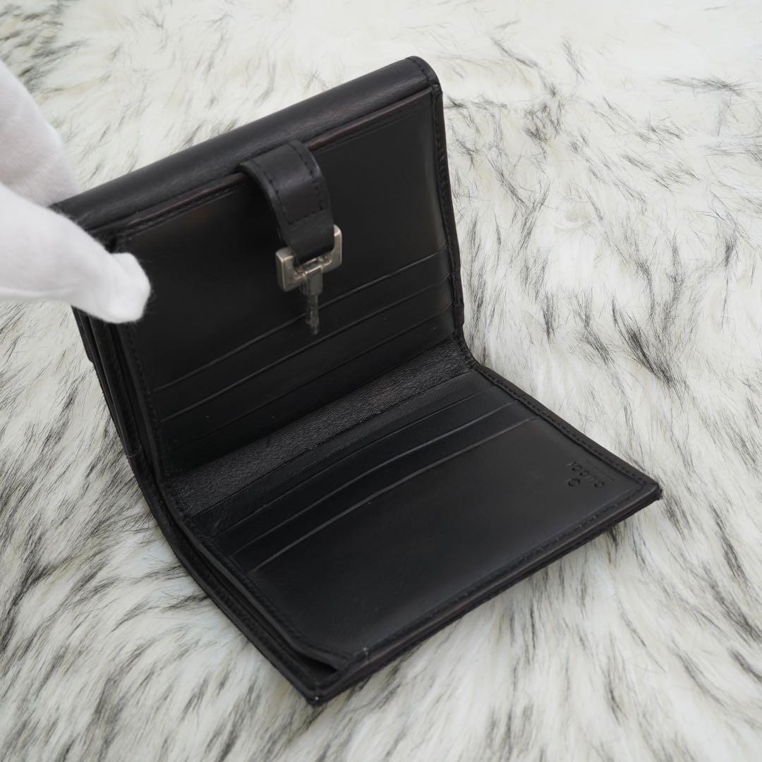 未使用級　箱付き　GUCCI グッチ　二つ折り財布　レザー×キャンバス　ブラック
