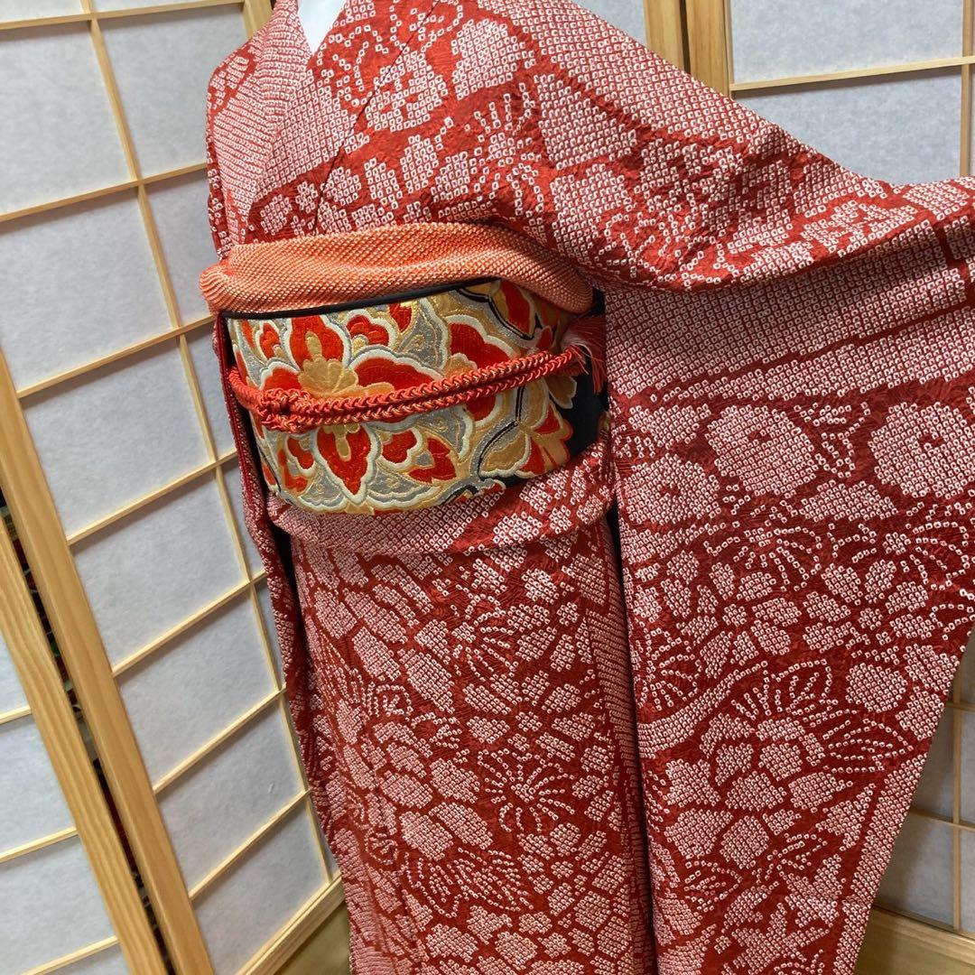 ［3135］振袖 4点セット 美品 総絞り 短冊 成人式 卒業式 着物 正絹 袷