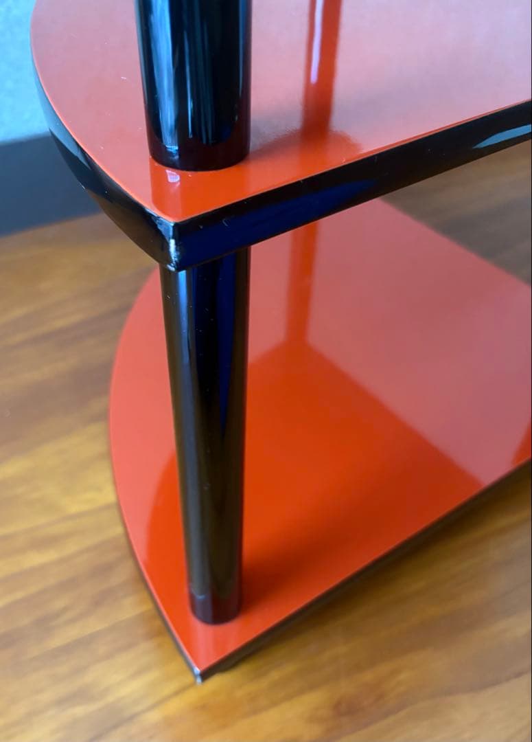 和テイスト 工芸品 木製 コーナー型 3段シェルフ コーナーラック 赤