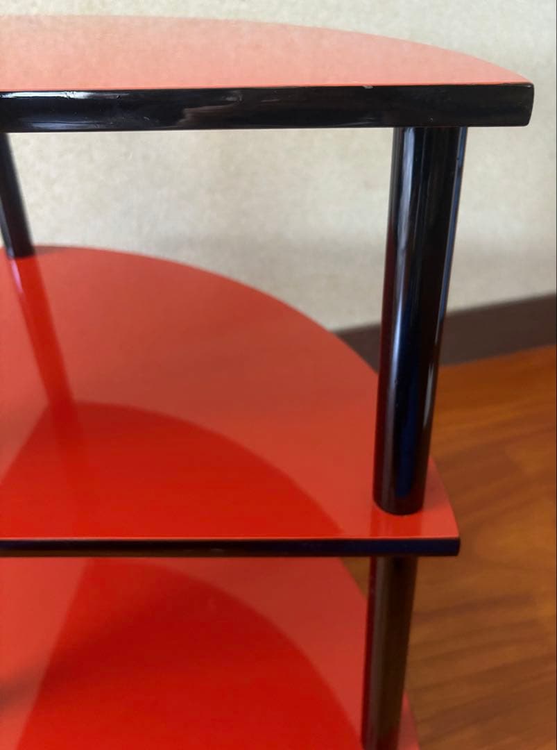 和テイスト 工芸品 木製 コーナー型 3段シェルフ コーナーラック 赤