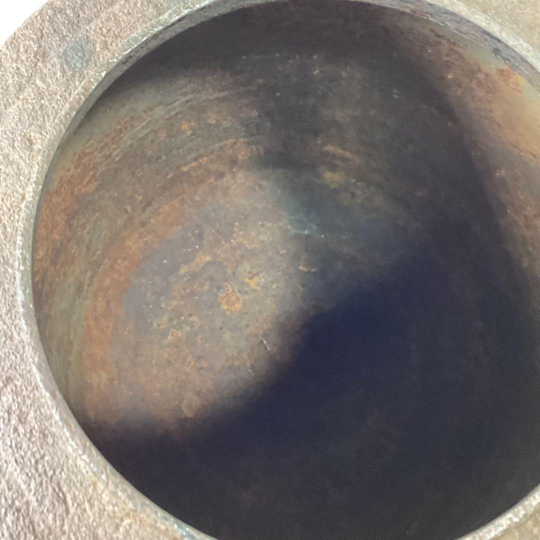 S　竹地文　釜師　呂尚　鉄製 筒釜 竹模様　銅蓋　茶釜　16ｃｍ　高さ20ｃｍ