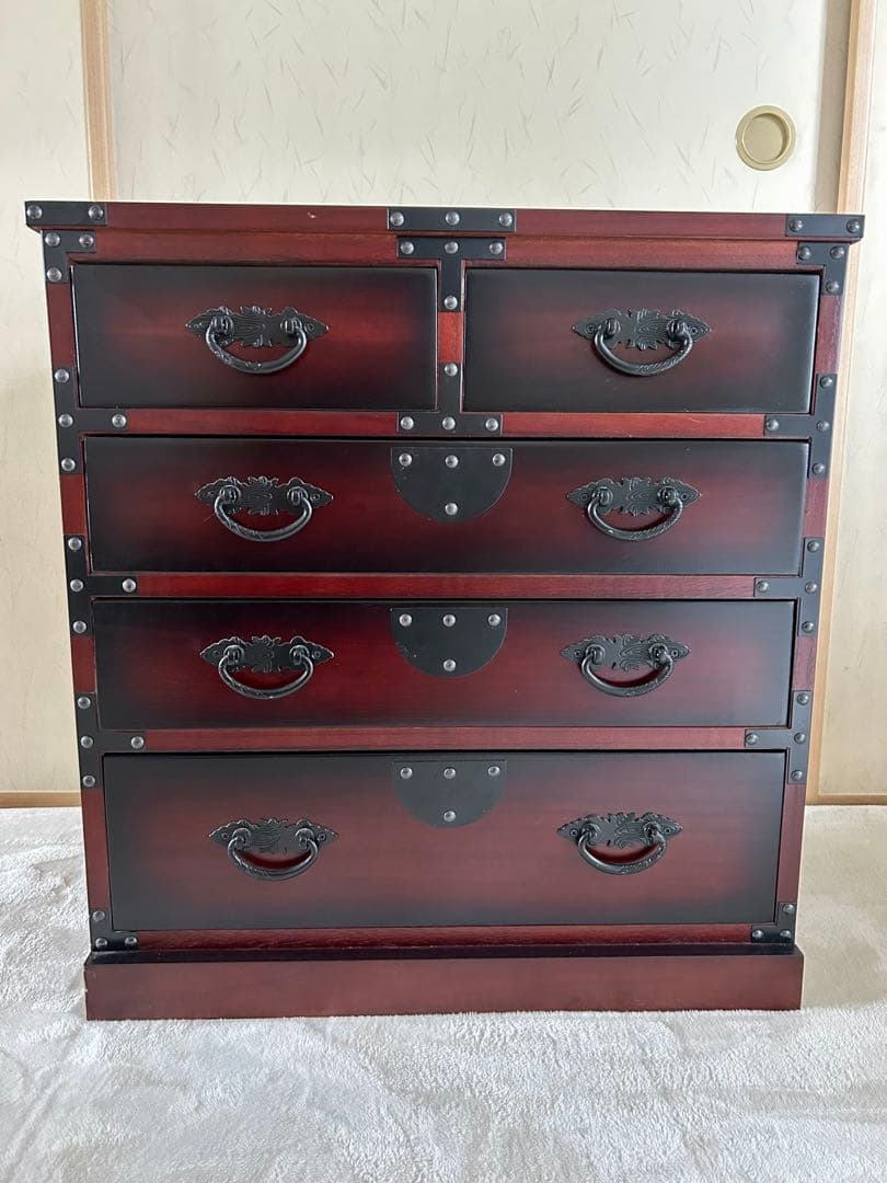 ★送料込み★ 和タンス　木製5段箪笥 ダークブラウン　和風たんす