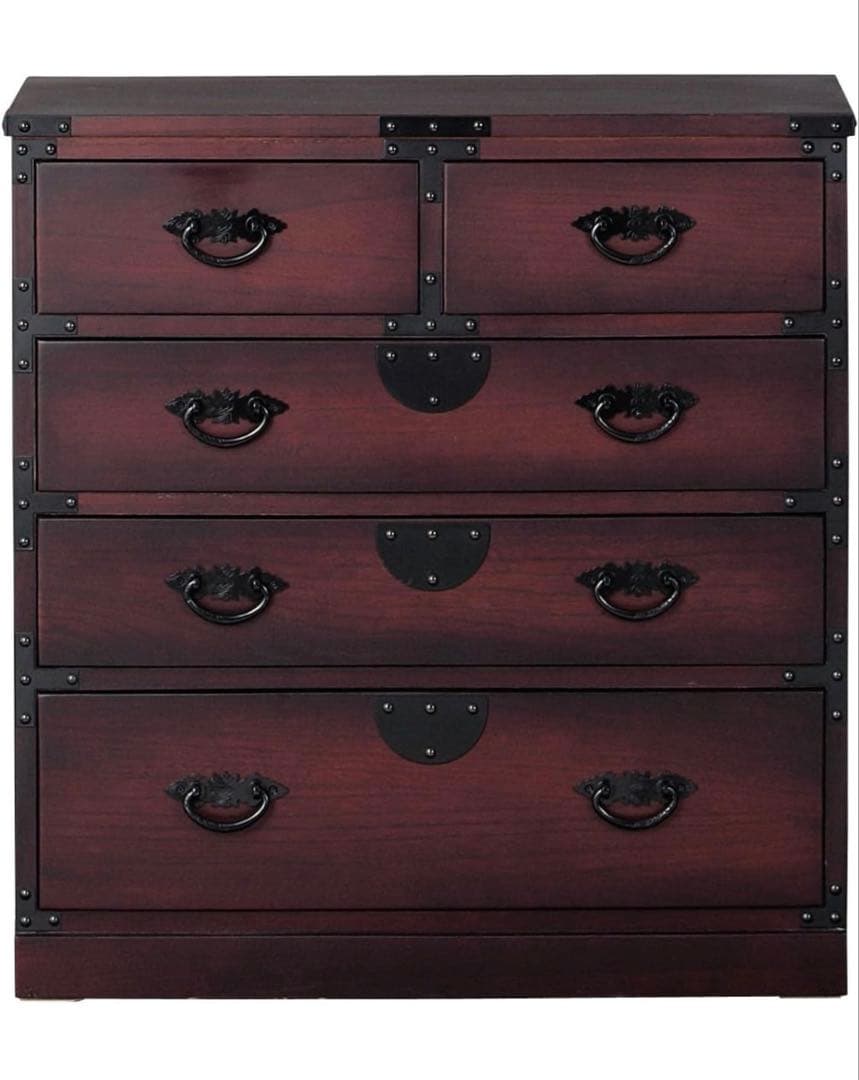 ★送料込み★ 和タンス　木製5段箪笥 ダークブラウン　和風たんす