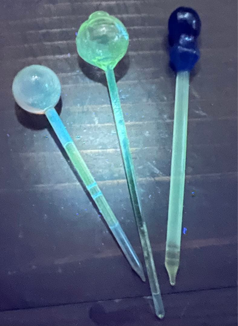 アンティーク　時代物　ウラン和ガラス　かんざし　簪　和装小物　江戸ガラス　提灯型