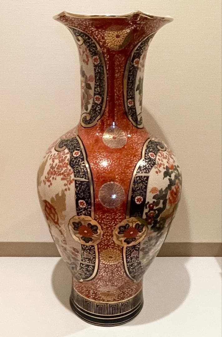 九谷焼 伊万里 陶月 梅牡丹孔雀獅子図金襴手 大花瓶 高さ約76cm