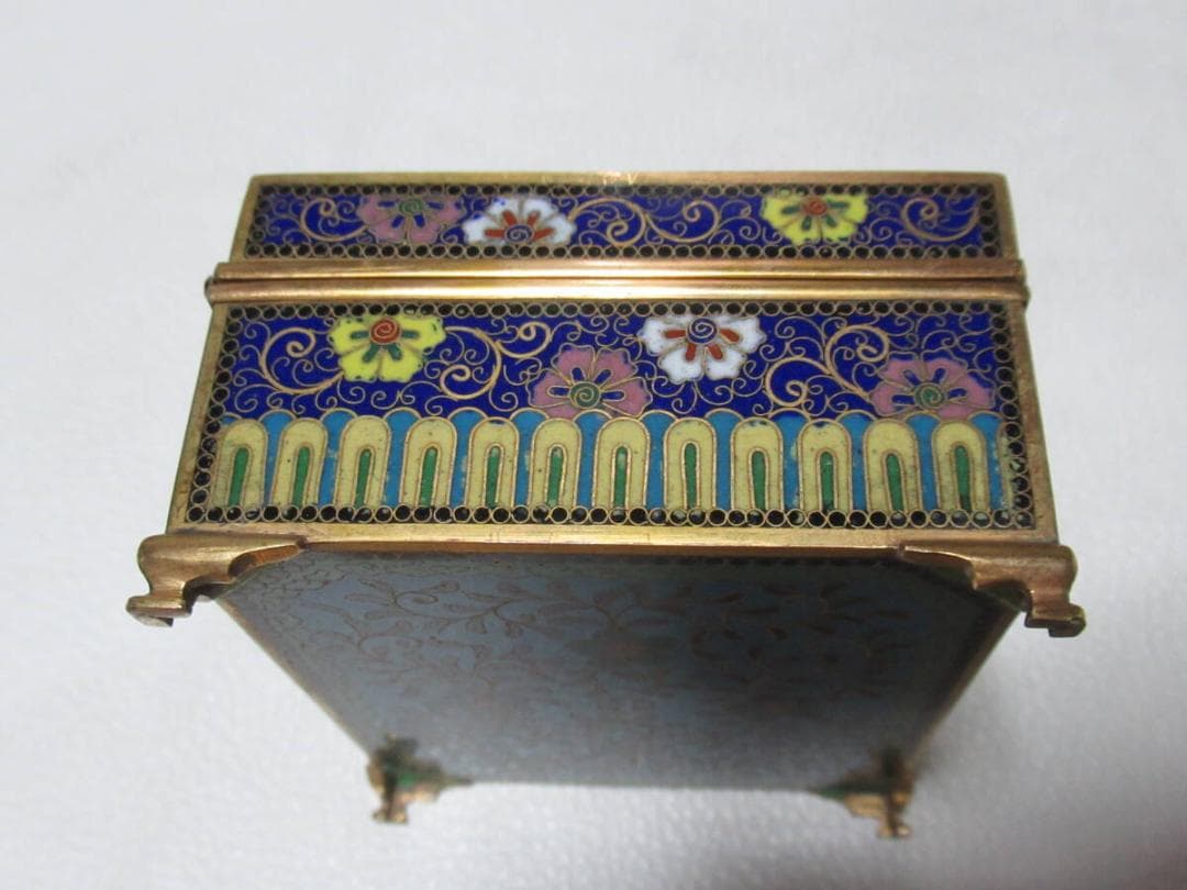 希少 明治30年◆京七宝 稲葉七宝 内金鍍金(竹/雀) 外観(花鳥図) 小物入れ