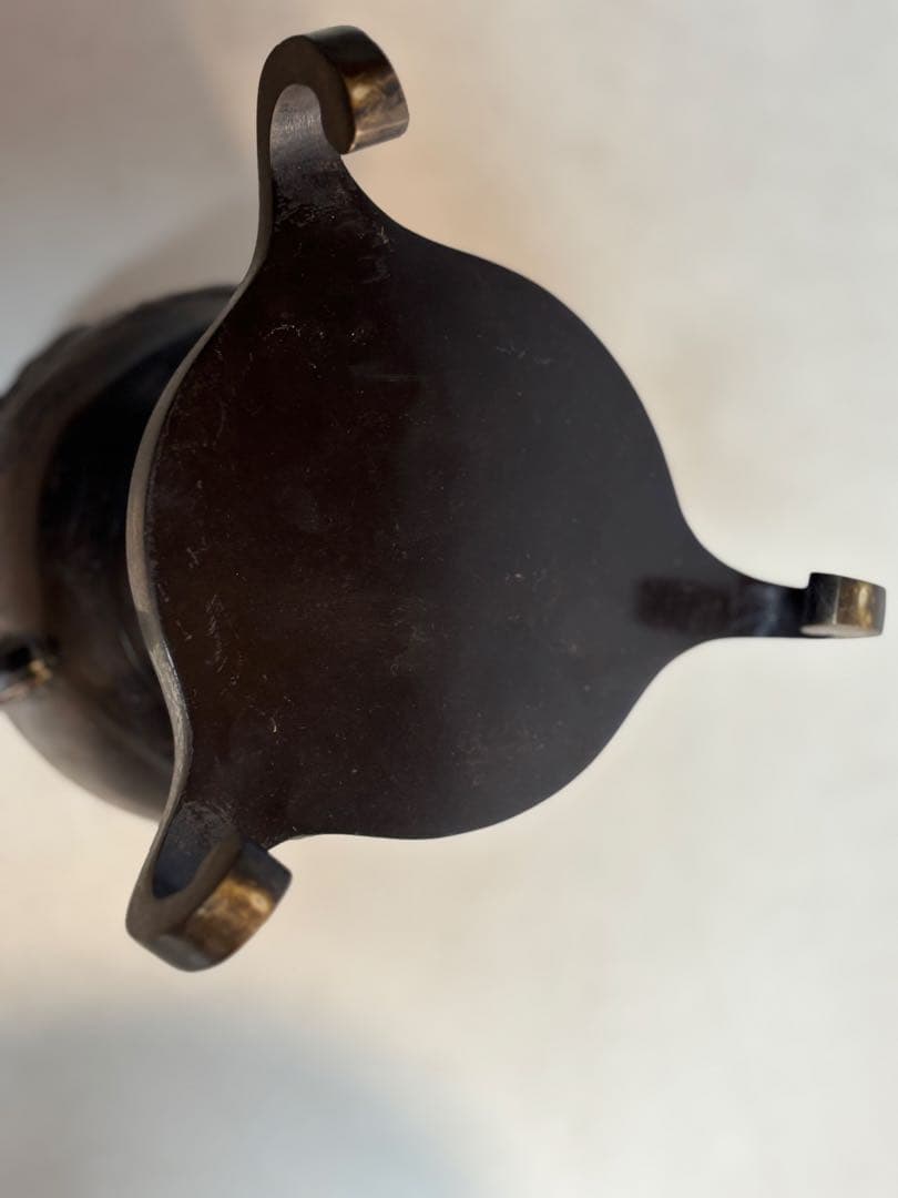 薄端 唐銅 龍 虎 模様　三脚　華道具　花器　茶道具　古道具