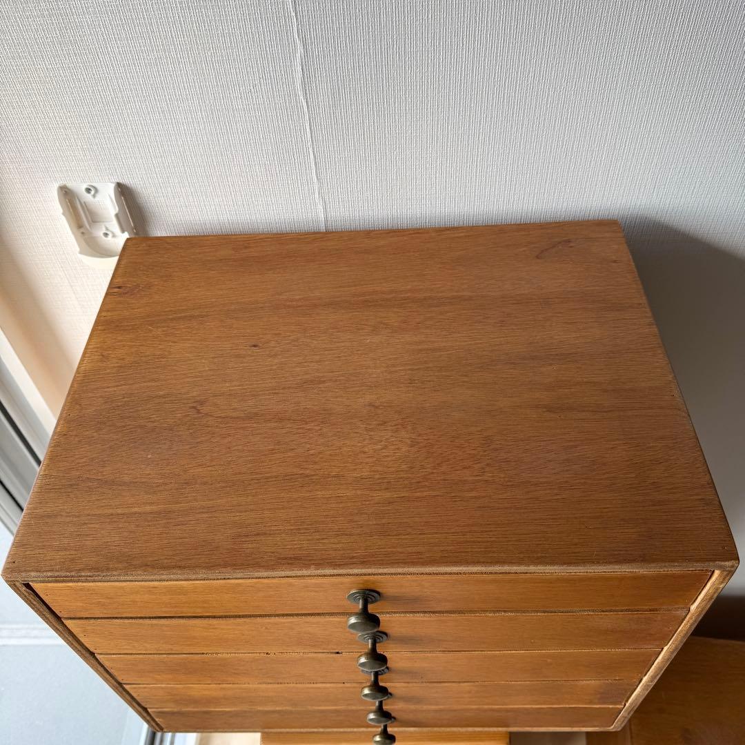 送料込み｜アンティーク調　木製の小引き出し　A3サイズ　5段　つまみタイプ