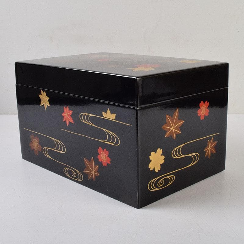 茶道具　黒漆　春秋蒔絵　茶箱　棗　巾筒など　九点　一式　仕覆付　M　R9327