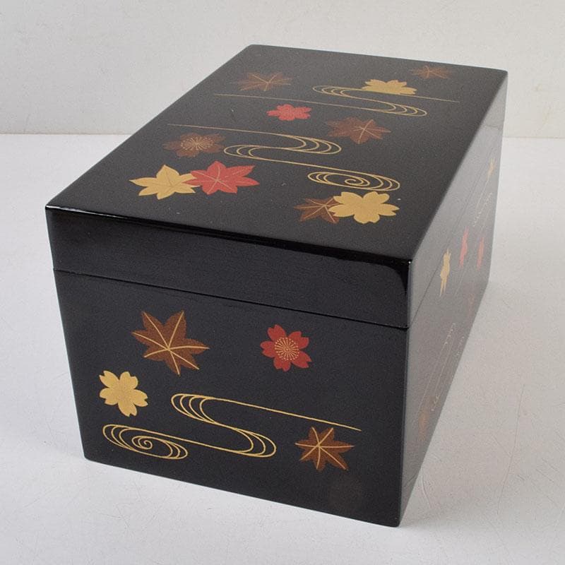 茶道具　黒漆　春秋蒔絵　茶箱　棗　巾筒など　九点　一式　仕覆付　M　R9327