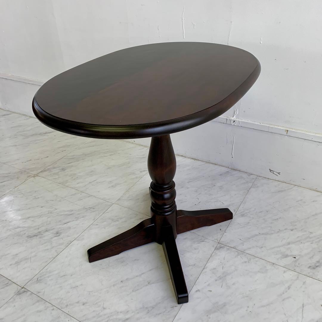 北海道民芸家具 サイドテーブル ダークブラウン楕円形テーブル 美品