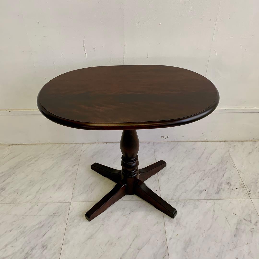 北海道民芸家具 サイドテーブル ダークブラウン楕円形テーブル 美品