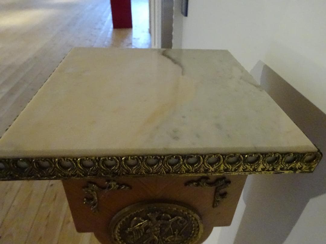 スペイン製　花台　時計台　飾り台　アンティーク　大理石天板　真鍮装飾