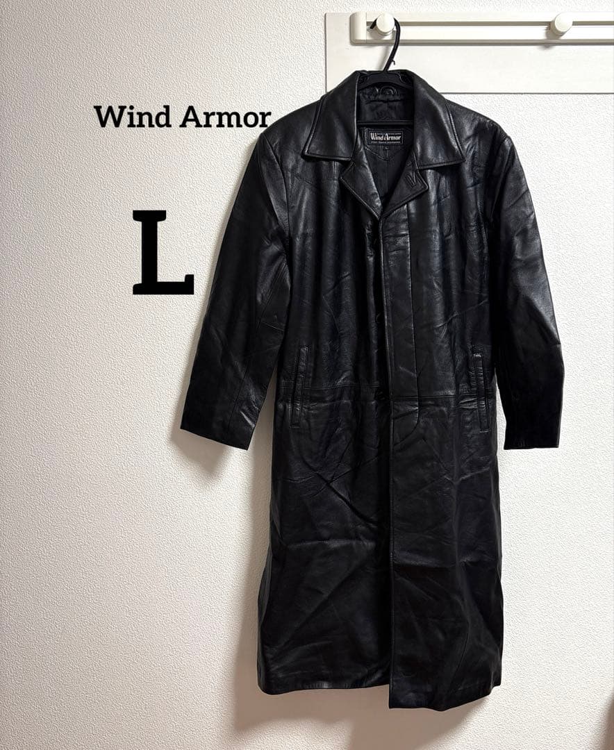 Wind Armor ラムレザー　羊革　ロングコート　ジャケット　ブラック　L