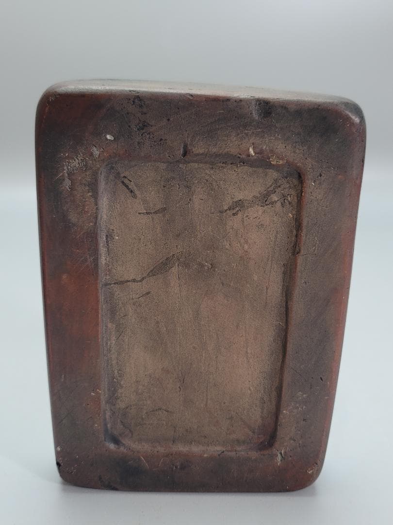 中国美術　書道具 紅澄泥双龍 文長方陶硯