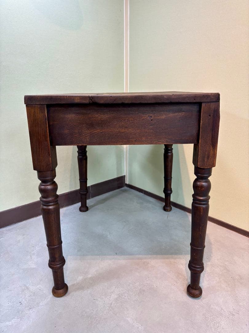 古家具 アンティーク机 2杯引き出し サイドテーブル ろくろ脚 無垢