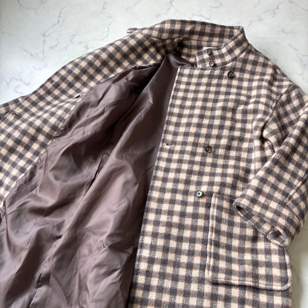 SLOBE IENA チェックスタンドコート　ロングコート　ウール◆6724
