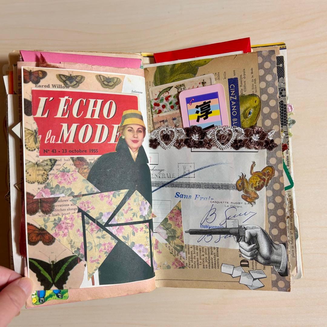 猫のジャンクジャーナル　コラージュ　おすそ分け　紙もの　ラベル　素材　絵本