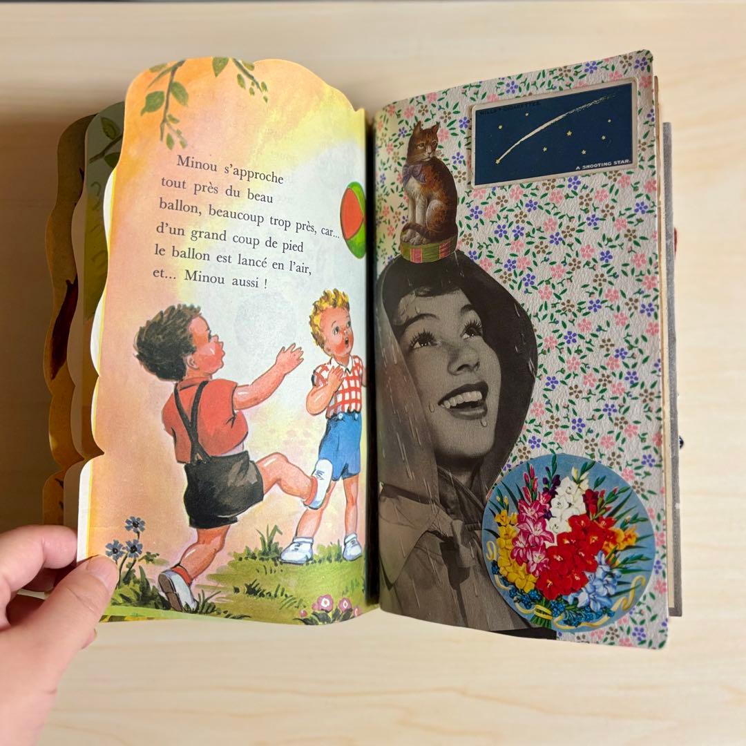 猫のジャンクジャーナル　コラージュ　おすそ分け　紙もの　ラベル　素材　絵本