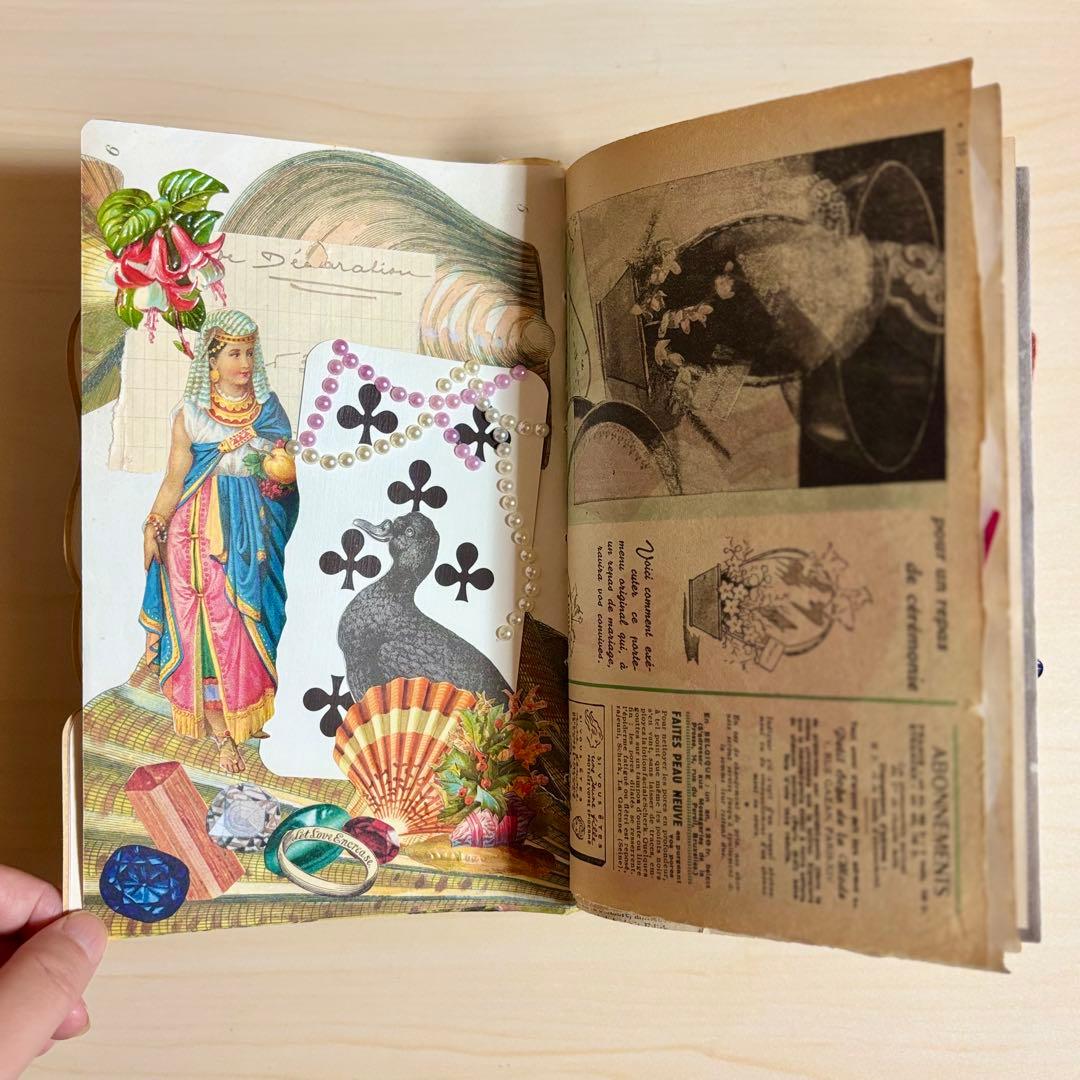 猫のジャンクジャーナル　コラージュ　おすそ分け　紙もの　ラベル　素材　絵本