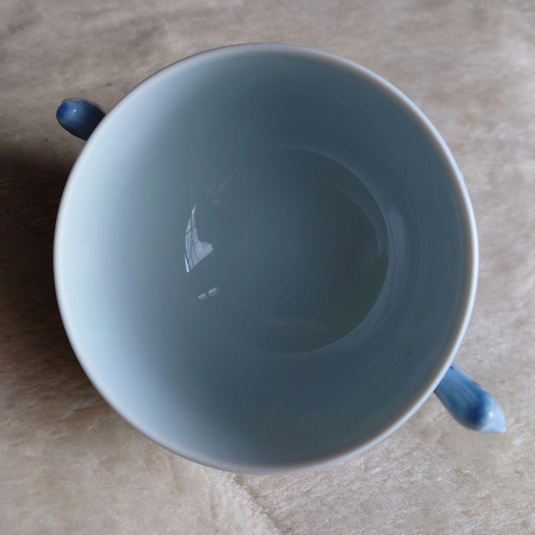 廃盤　館林源右衛門　魚網文双魚耳染め付け茶碗　スープ碗皿　カップ＆ソーサー