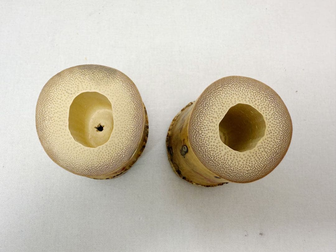 未使用 茶道具 竹器師 影林宗篤作 蓋置 竹蓋置一双 小林太玄付 共布 共箱