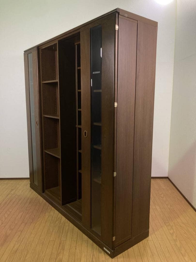 超大型 大容量 スライド式 本棚 飾り棚 キャビネット サイドボード ガラス扉