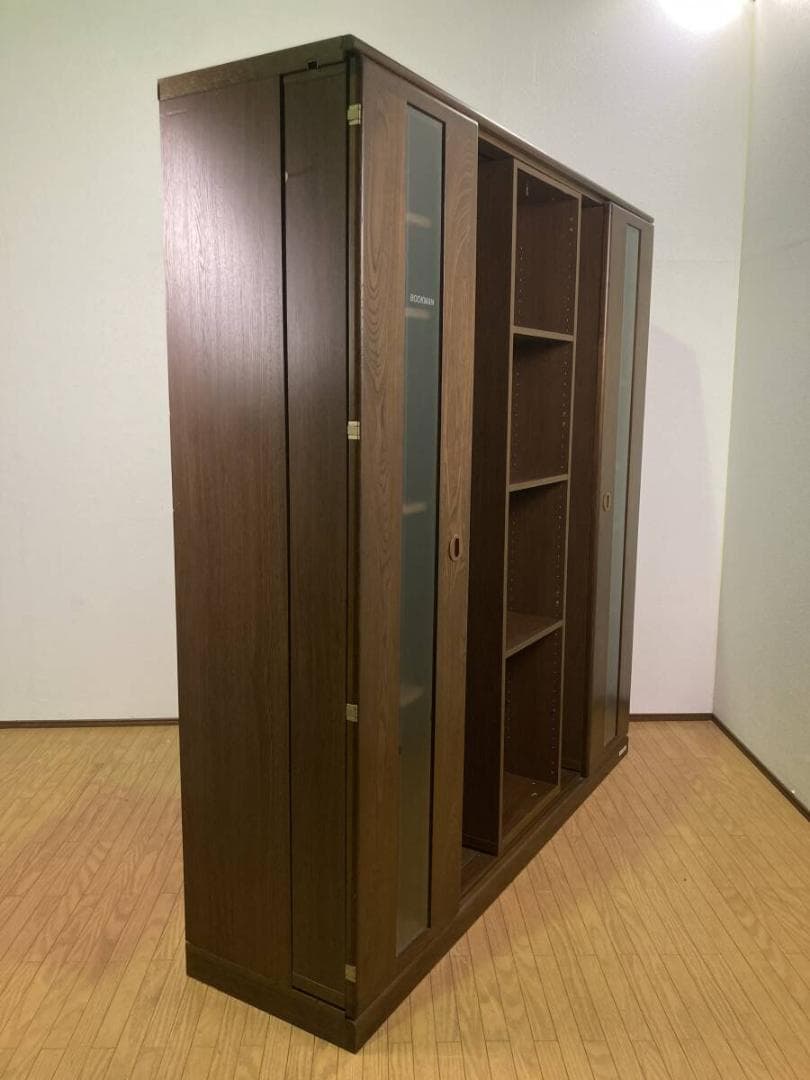 超大型 大容量 スライド式 本棚 飾り棚 キャビネット サイドボード ガラス扉