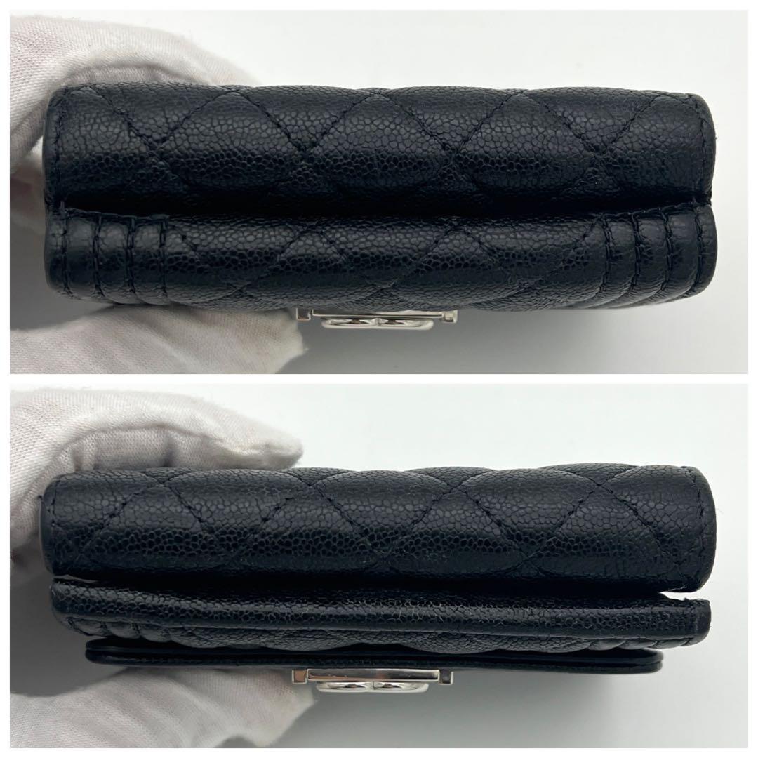 【極美品】シャネル ボーイシャネル 三つ折り財布 キャビアスキン ブラック 黒