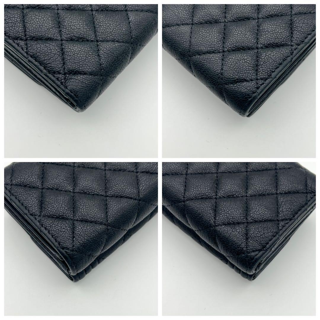 【極美品】シャネル ボーイシャネル 三つ折り財布 キャビアスキン ブラック 黒