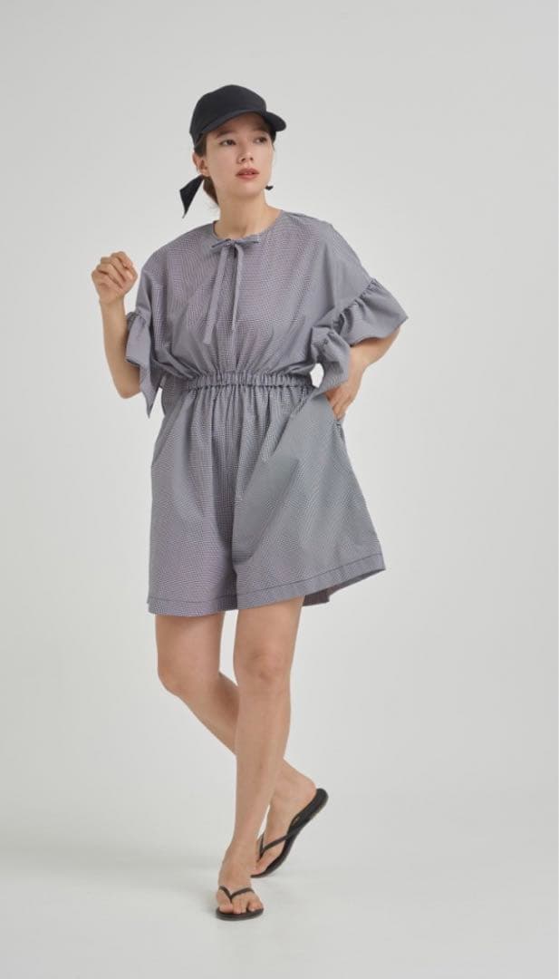 【新品未使用】yori 速乾ストレッチコンビネゾン　ブラックチェック　36