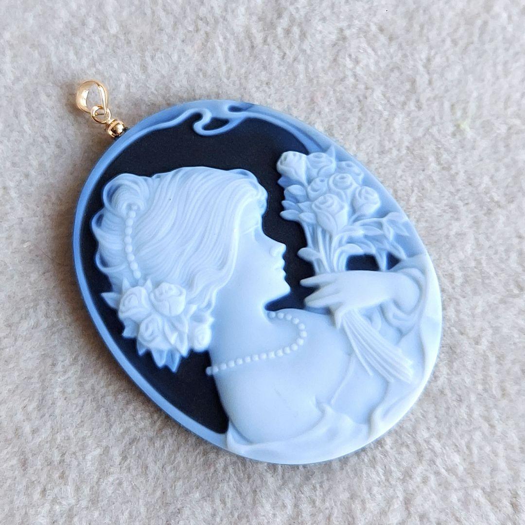 薔薇と女性　メノウ　カメオ