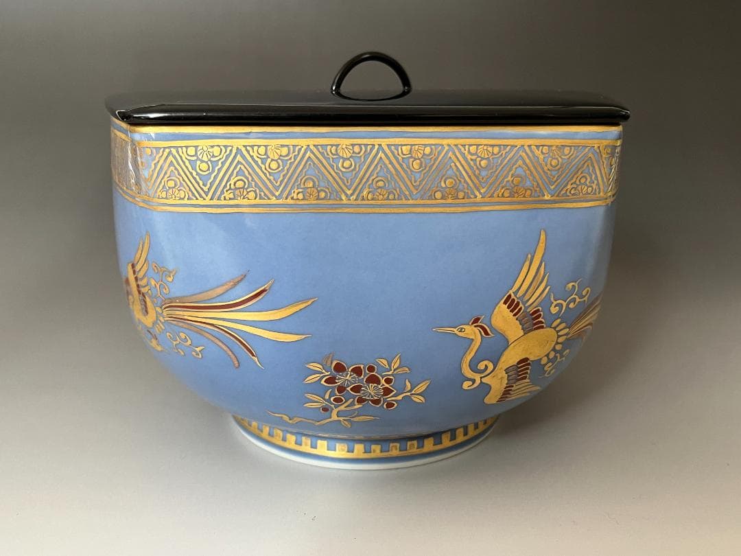 林淡幽　藍彩鳳凰五角　水指　茶道具