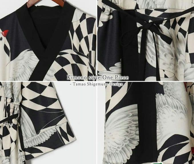 重宗玉緒 コラボ ワンピース 着物 鳩 冬 和装 和服 カジュアル 現代和装　袷