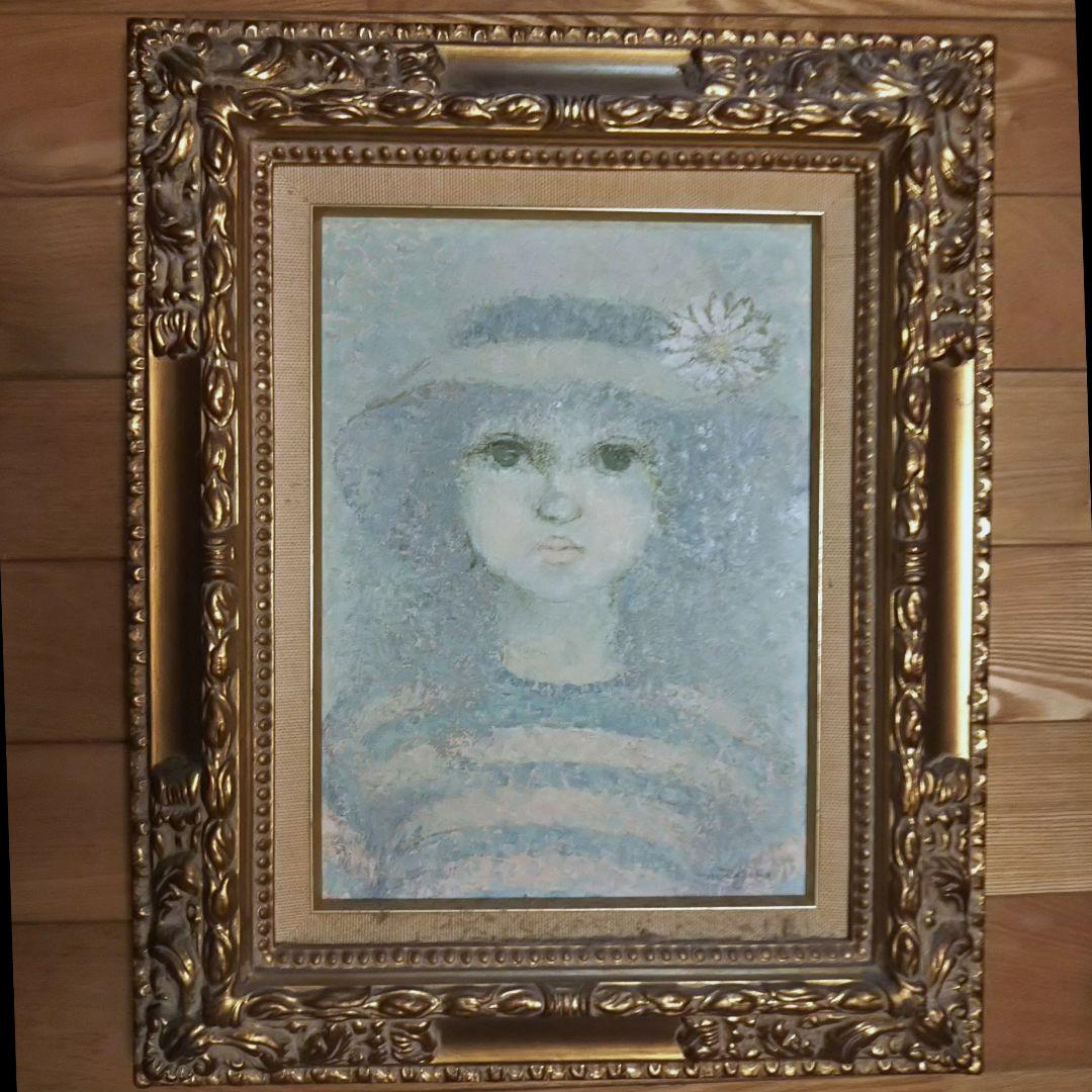 絵画、橋口美代子 麦わら帽子少女画