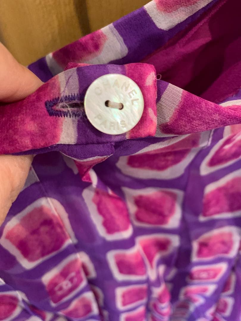 CHANEL チェックCHANEL柄フレアスカート 紫ピンク未使用品