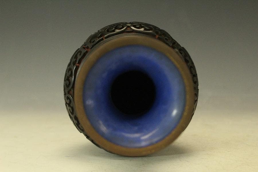 中国美術 堆朱堆黒 纏枝蓮花紋 瓶 高16.5cm(LC788)