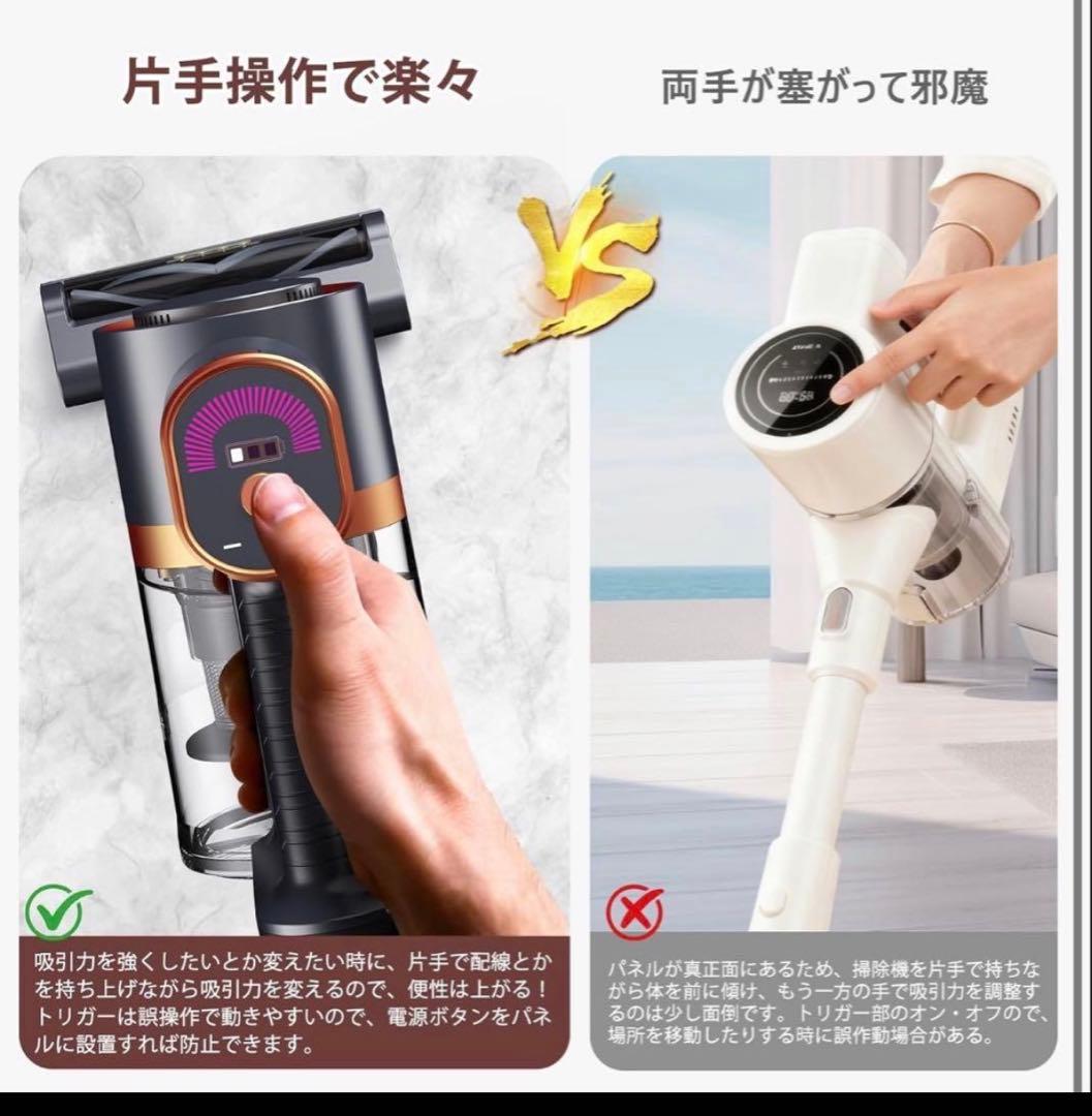 掃除機 コードレス 75Kpa超強力吸引 自立式 55分連続稼働 サイクロン