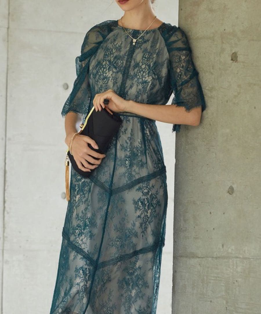 【美品】Dorry doll ショルダーギャザーラッセルレースワンピース　M