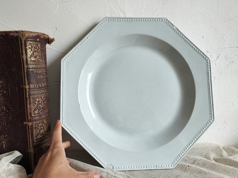 フランス アンティーク クレイユモントロー オクトゴナル 陶器 34cm