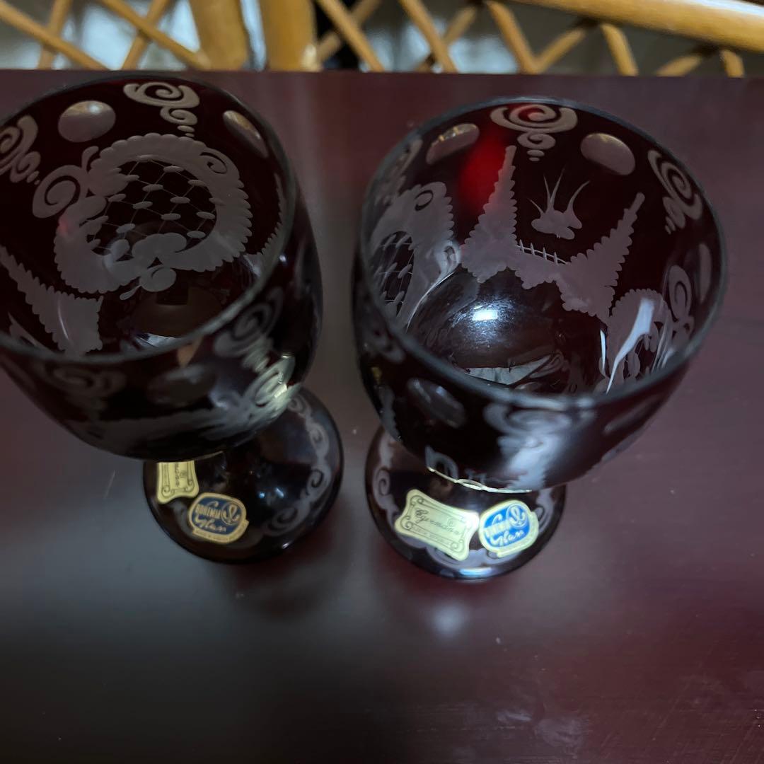 ボヘミアン　ワイングラス　赤