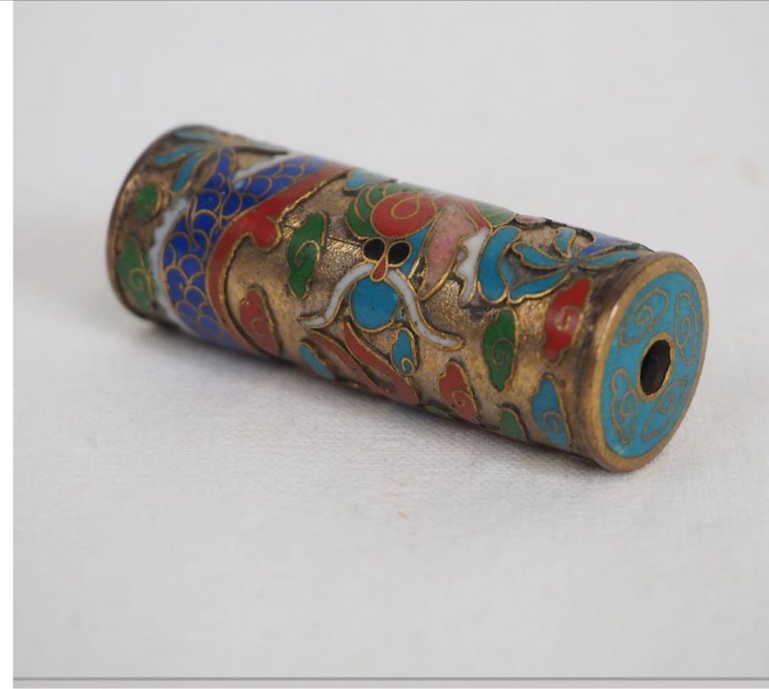 送料無料　送料無料　時代物　七宝龍文緒締玉　約4.1×1.5ｃｍ