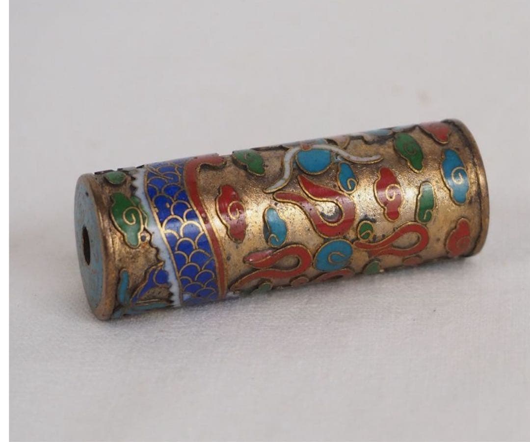 送料無料　送料無料　時代物　七宝龍文緒締玉　約4.1×1.5ｃｍ