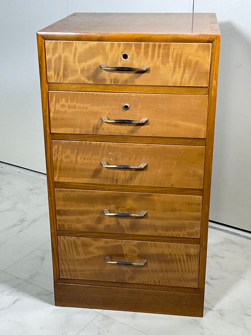 アンティーク　小引き出し 5段　ハンドル 金×黒　小箪笥　収納　古道具