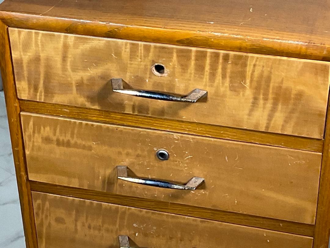 アンティーク　小引き出し 5段　ハンドル 金×黒　小箪笥　収納　古道具