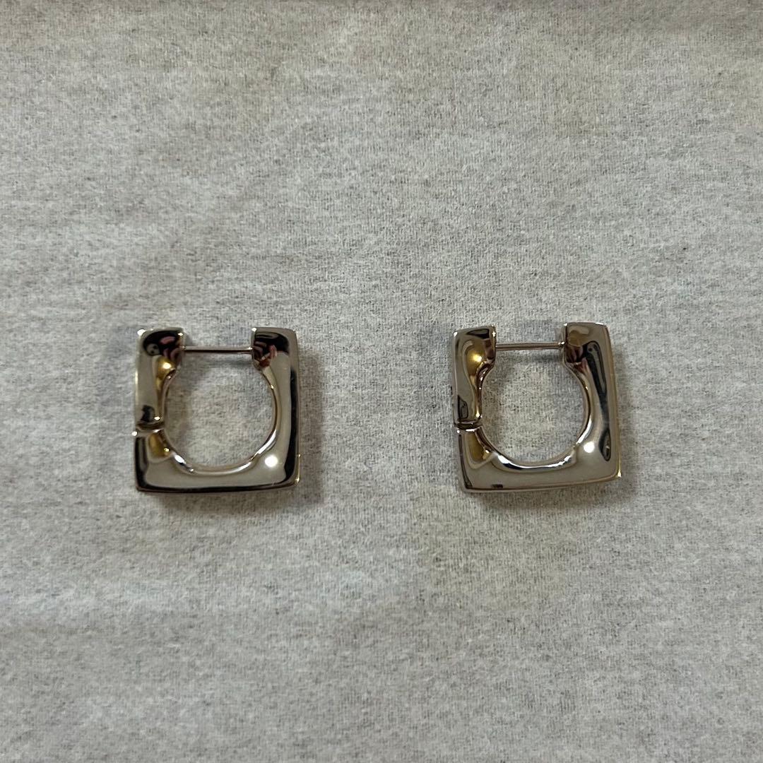 極美品　エテ ete K18 SV925 ロウ スクエア ハグピアス
