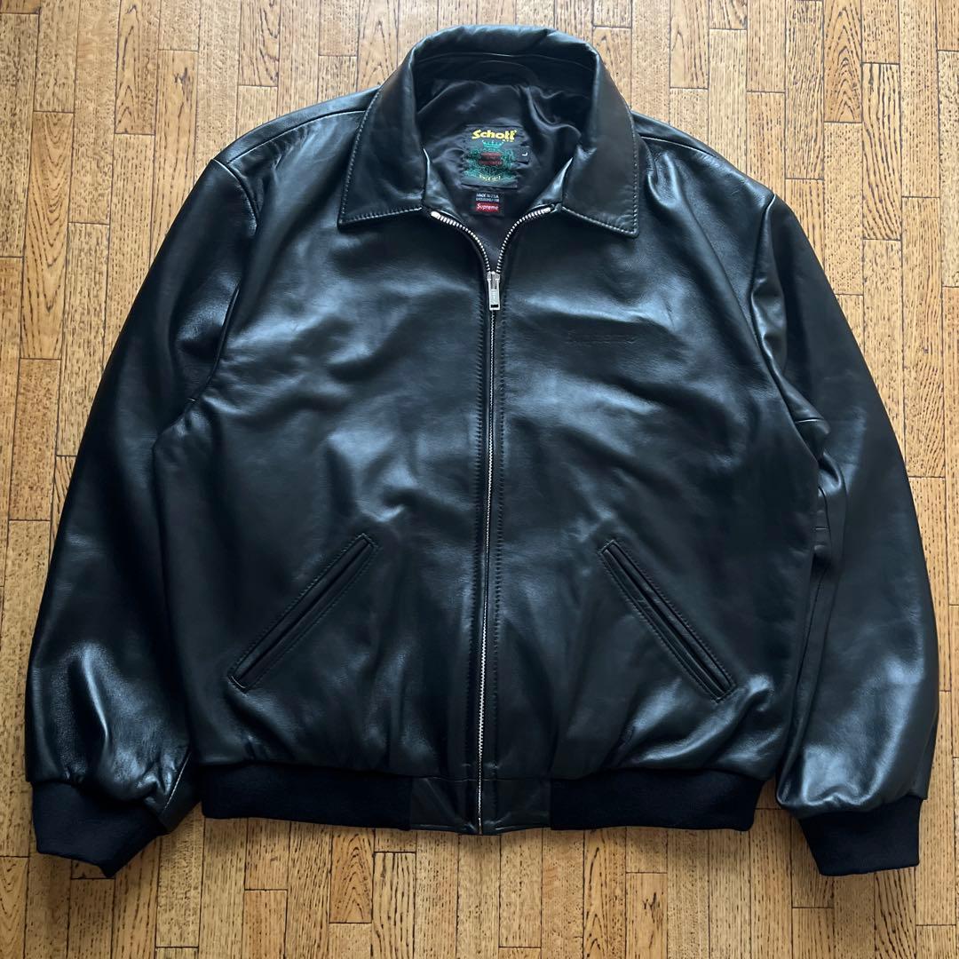 Supreme Schott フーディーレザーボンバージャケット 黒 L