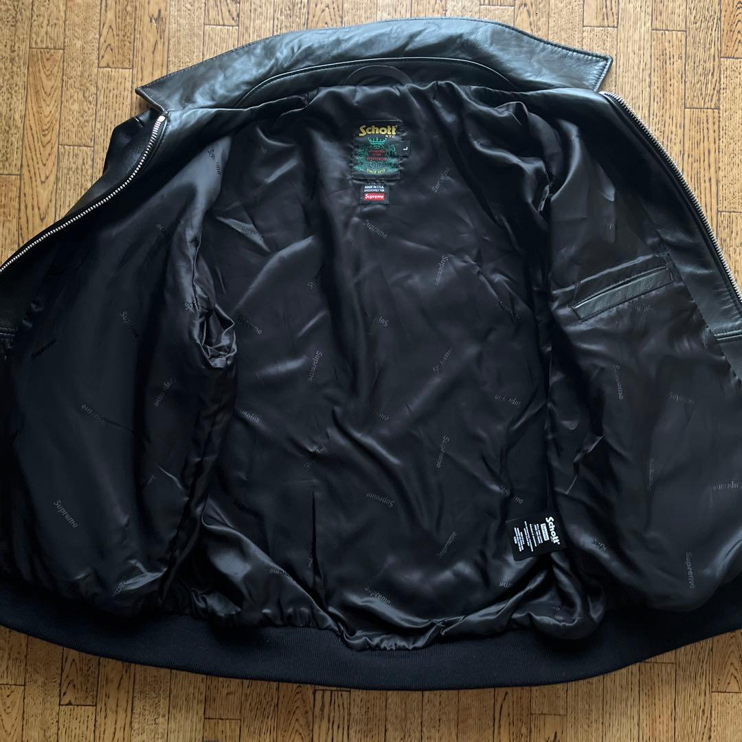 Supreme Schott フーディーレザーボンバージャケット 黒 L