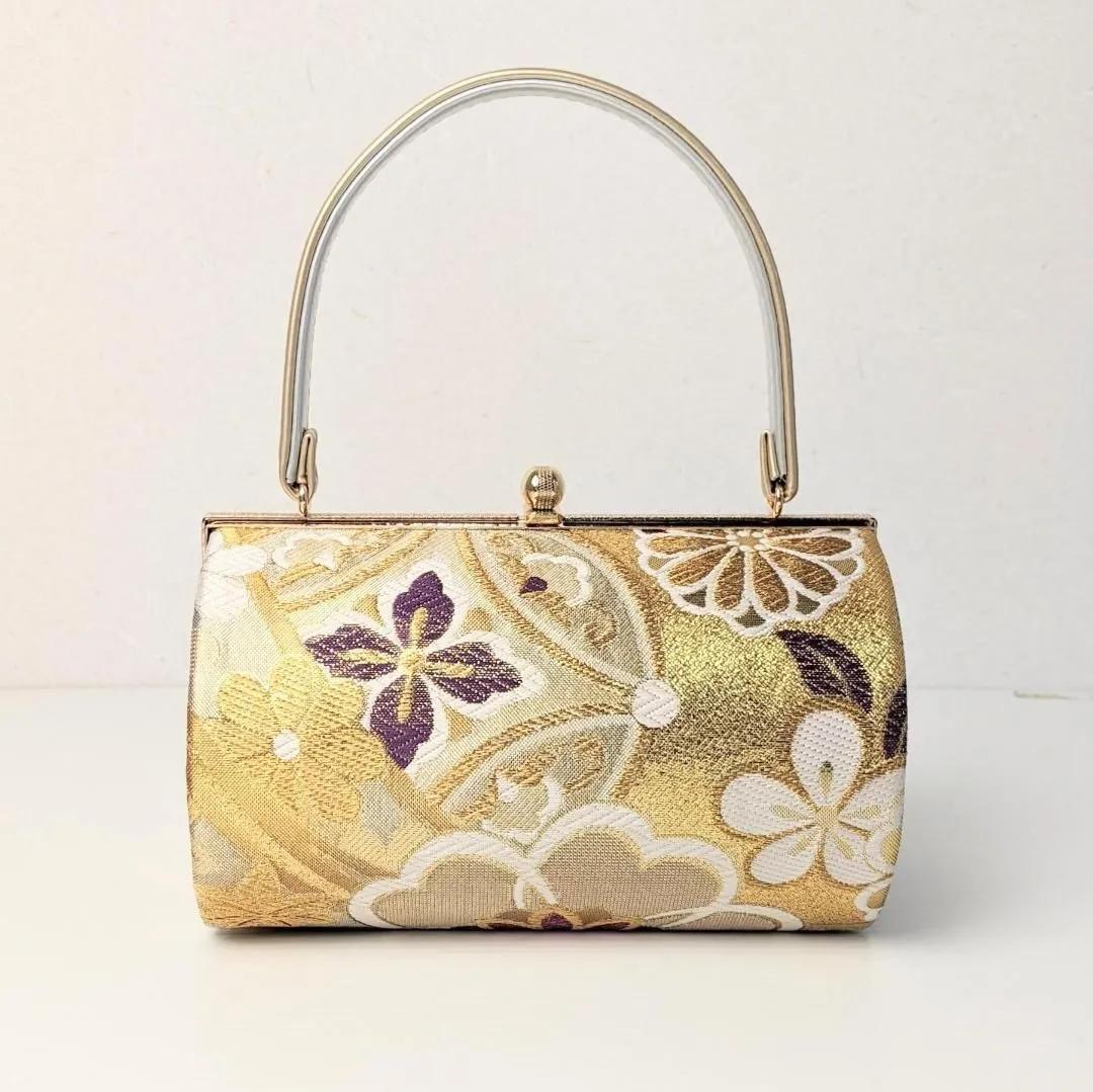 草履バッグセット 振袖用 帯地 金 ゴールド 古典 フリーサイズ w49-4