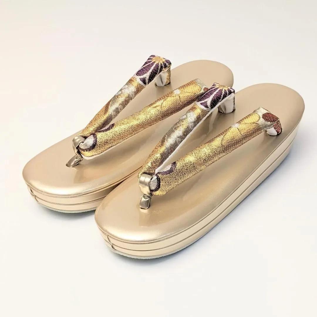 草履バッグセット 振袖用 帯地 金 ゴールド 古典 フリーサイズ w49-4